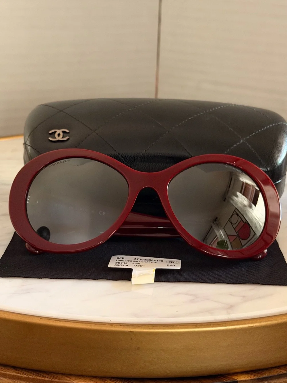 CHANEL Burgundy Round Oversized Sunglasses with Gray Gradient Lenses